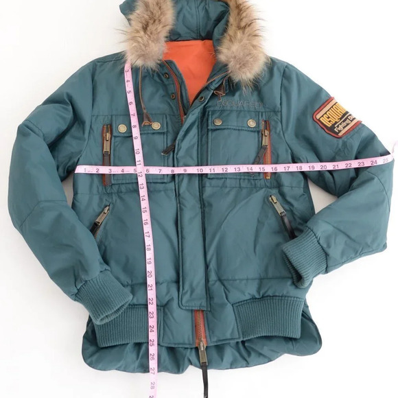 DSquared Deep Teal with Fur Trim Real Down Puffer Ski Snow Coat S - Picture 5 of 16